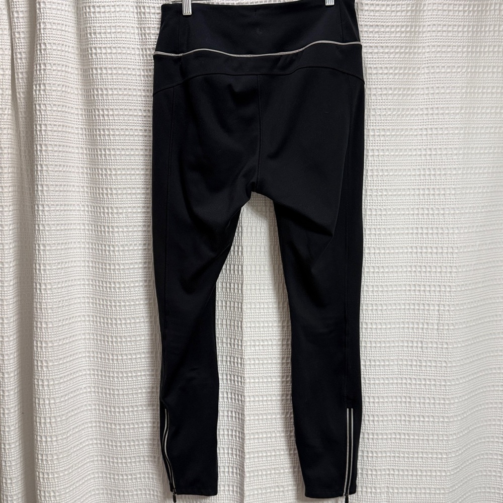 Lole Black Running tights Athletic thick warm lined Neon reflective pockets SZ L - Picture 3 of 11